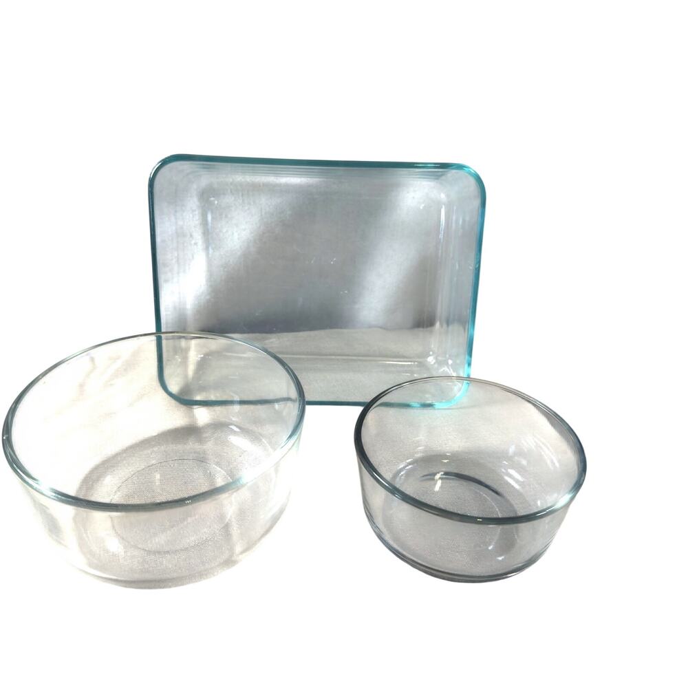 Pyrex 7200 7201 7211 Clear Glass Storage Bowl Dish Lot 3 No Lids USA